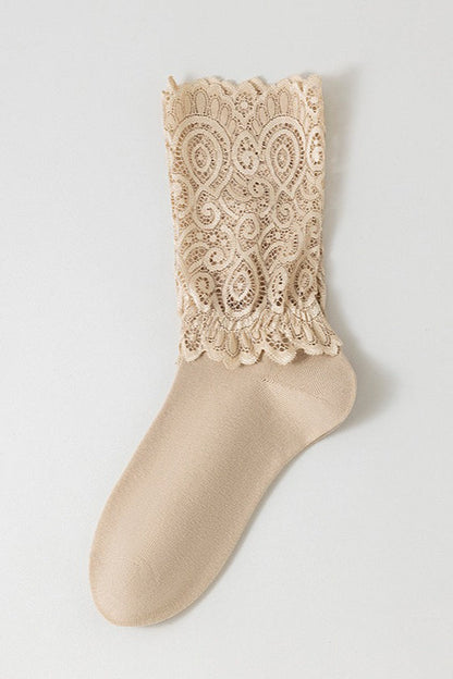 Lace Sheer Mesh Bowknot Frilly Crew Socks