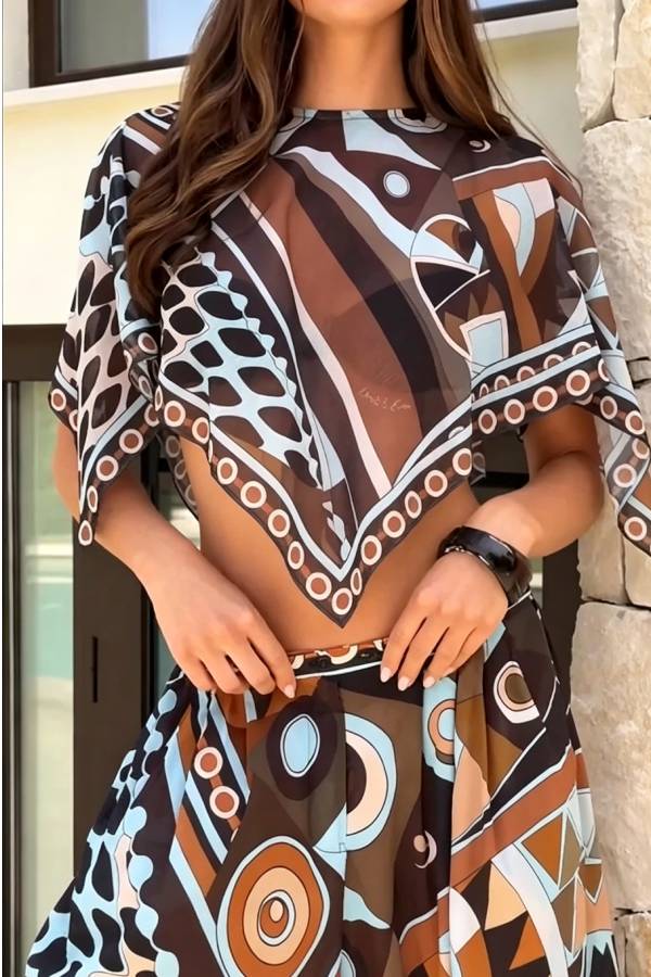 Fresh and Vibrant Artistic Print Crop Cape Top