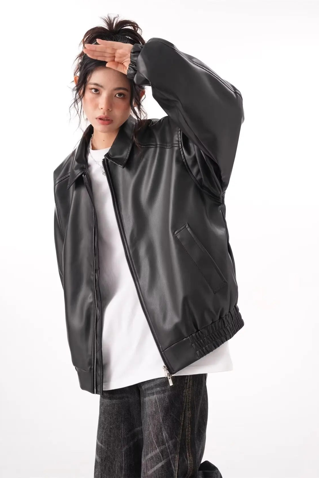Vintage PU Leather Lapel Jacket