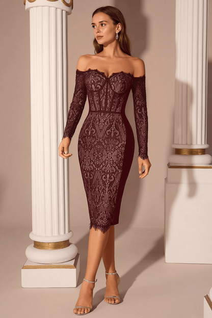Off Shoulder Lace Corset Waist Slim Bodycon Dress