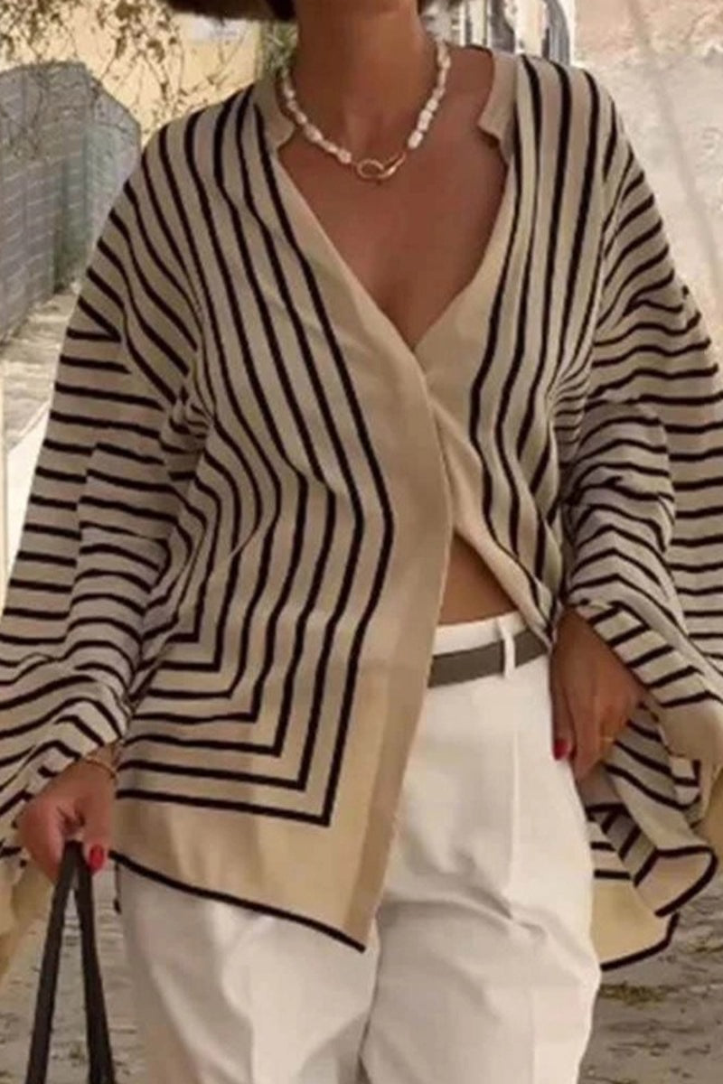 Striped Loose Long Sleeve Button Down Blouse