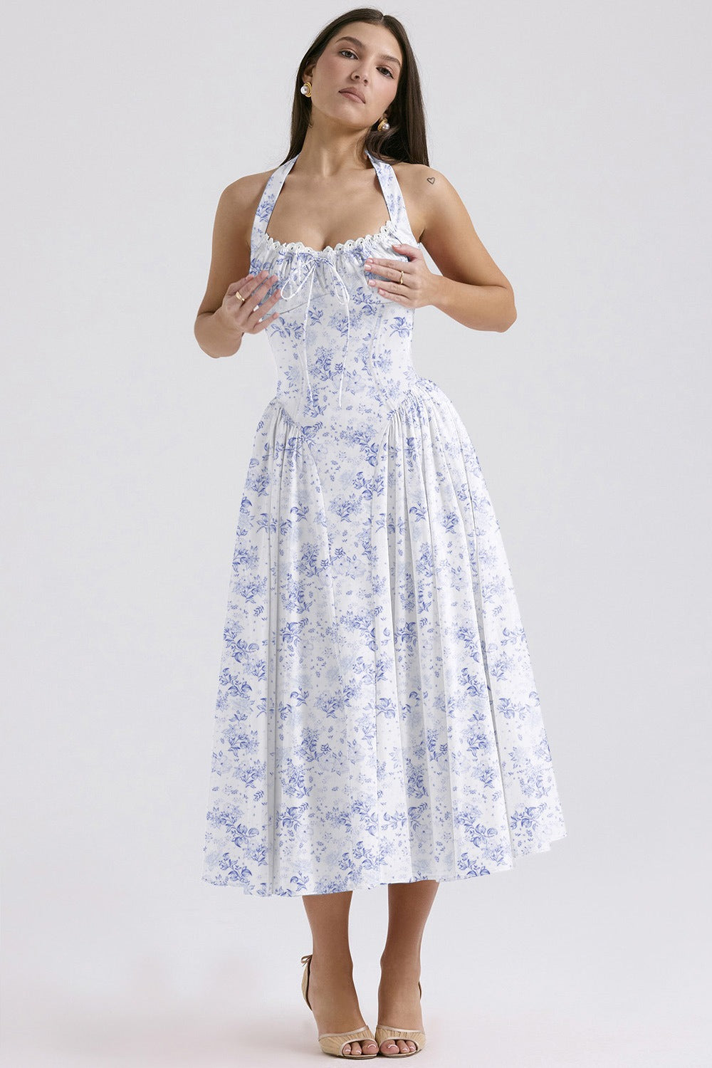 Halter Neck Slim Strap Floral Dress