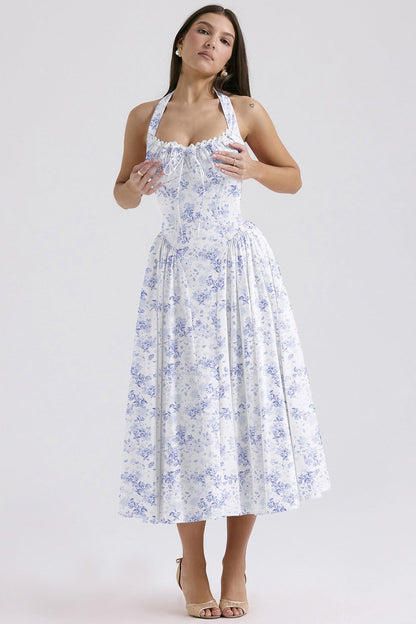 Halter Neck Slim Strap Floral Dress
