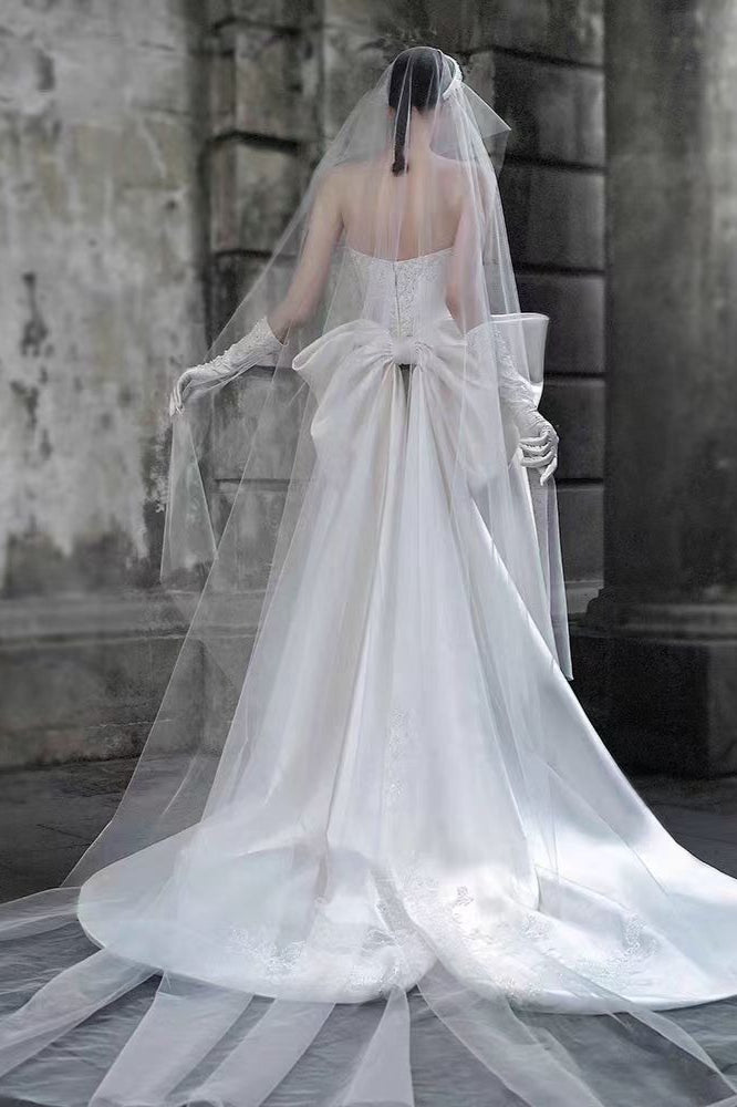 Strapless Satin A Line Wedding Dress