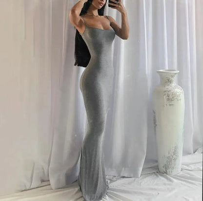 Knit Scoop Neck Spaghetti Strap Bodycon Maxi Slip Dress
