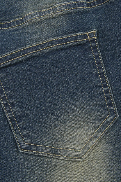Front Rivet Slim Flare Leg Long Jeans