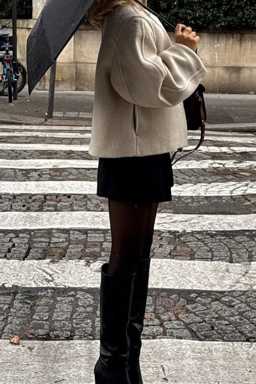 Winter Wool Round Neck Cropped Coat