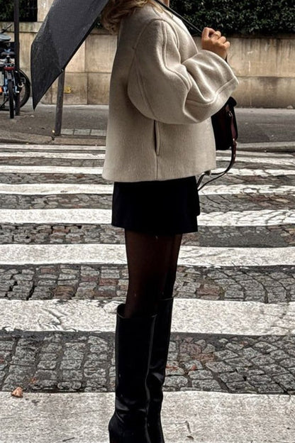 Winter Wool Round Neck Cropped Coat