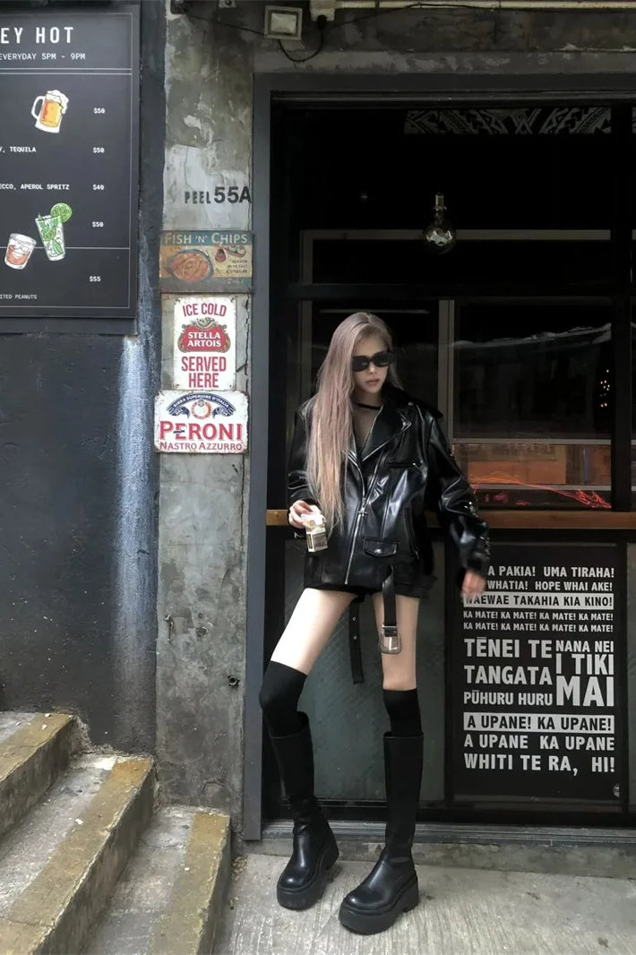 Cool Oversized Leather Moto Jacket