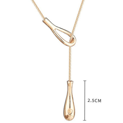Long Teardrop Pendant Slide Chain Lariat Necklace