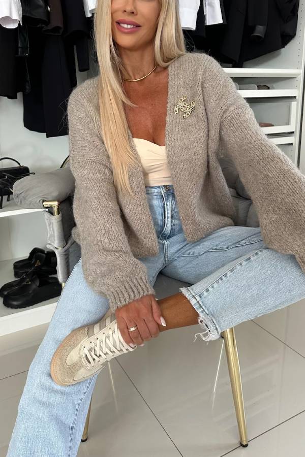 Explore Autumn Knit Open Front Long Balloon Sleeve Loose Cardigan