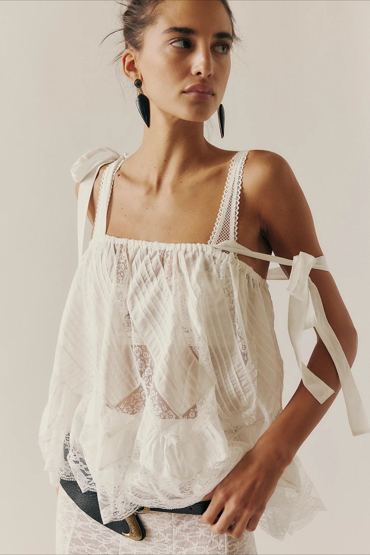 Mesh Tie Strap Sleeveless Loose Fit Tank Top