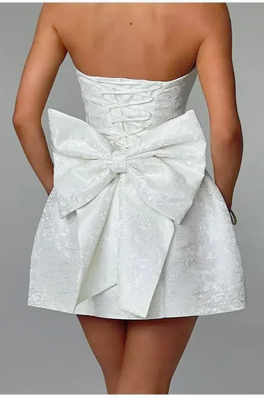 Strapless Jacquard Bow Birthday Dress