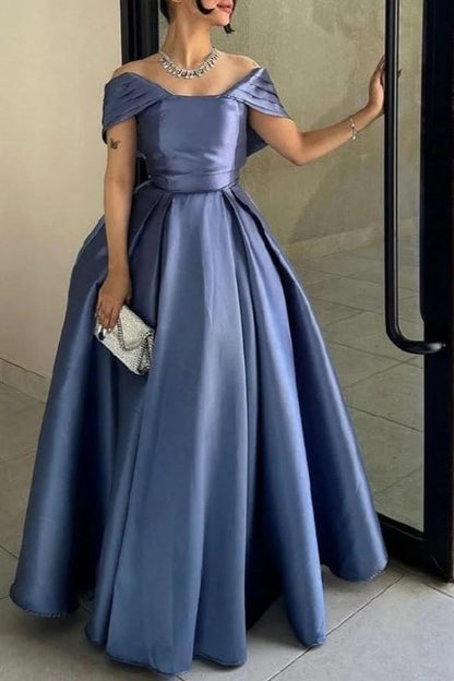 Satin Off Shoulder Ball Gown Prom Dress