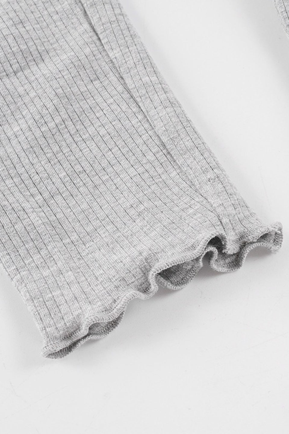 Lace Trim Deep V Ribbed Long Sleeve Tee