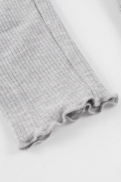 Lace Trim Deep V Ribbed Long Sleeve Tee