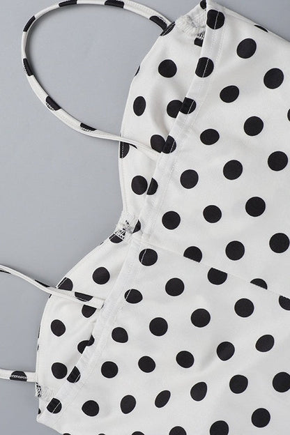 Polka Dot Cami Lace Trim Waist Tie Midi Dress