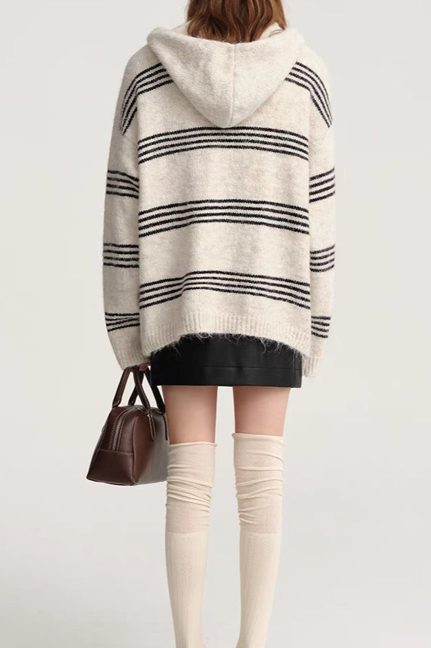 Colorblock Striped Hooded Sweater