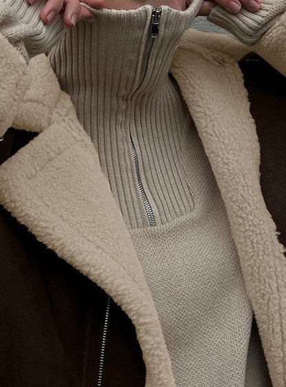 Vintage Oversized Suede Sherpa-Lined Coat
