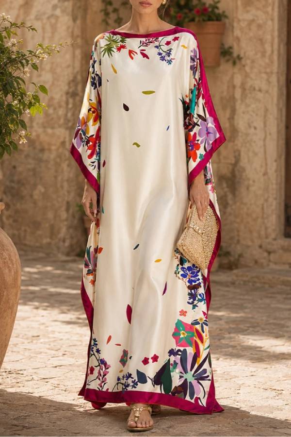 Elegant Printed Satin Loose Maxi Robe