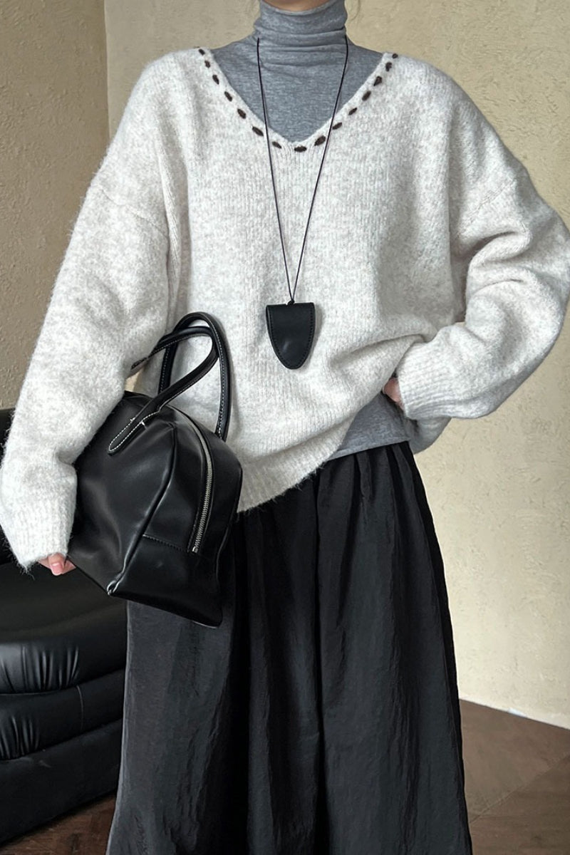 Oversized V-Neck Knit Sweater