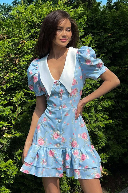 Puff Sleeve Ruffle Mini Floral Dress