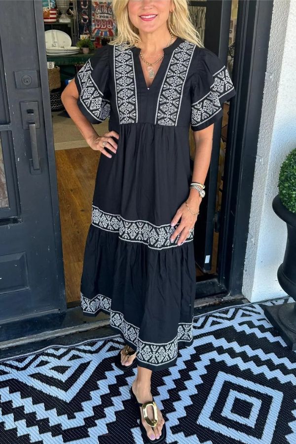 Women's V-Neck Boho Maxi Dress