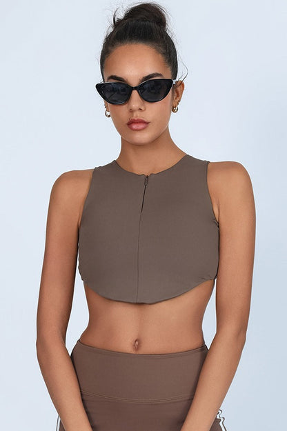 Sports Style Zip Front Crop Top