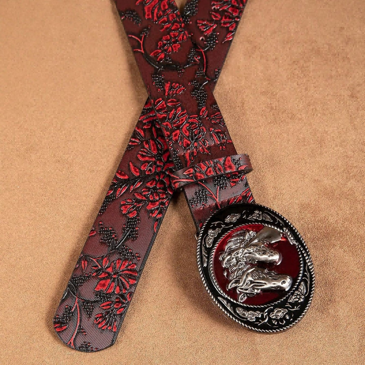 Wild Horse Buckle Embossed Belt