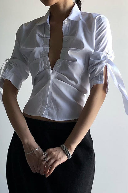 Ruched Button Front Blouse