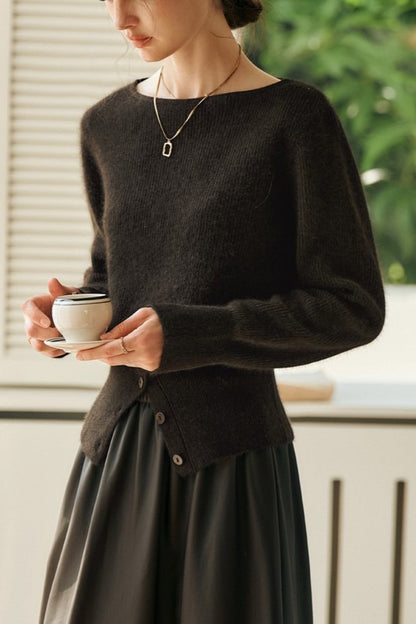 Slit Hem Boatneck Knit Top