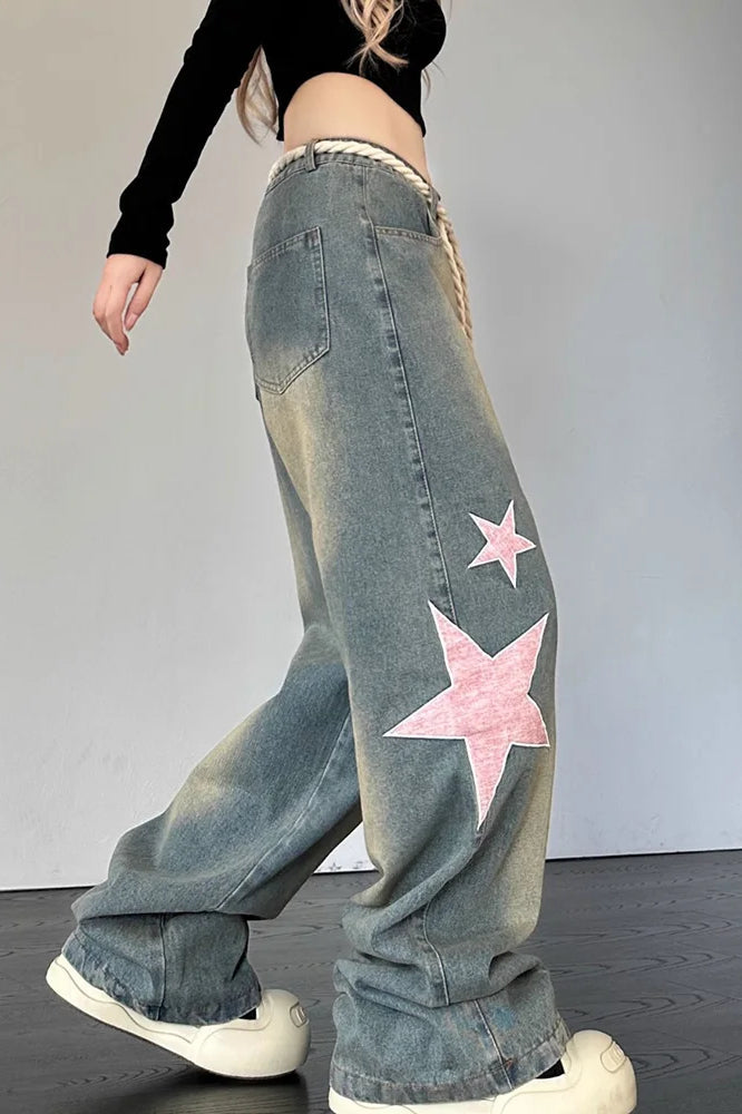 Streetwear Heart Patchwork Jeans