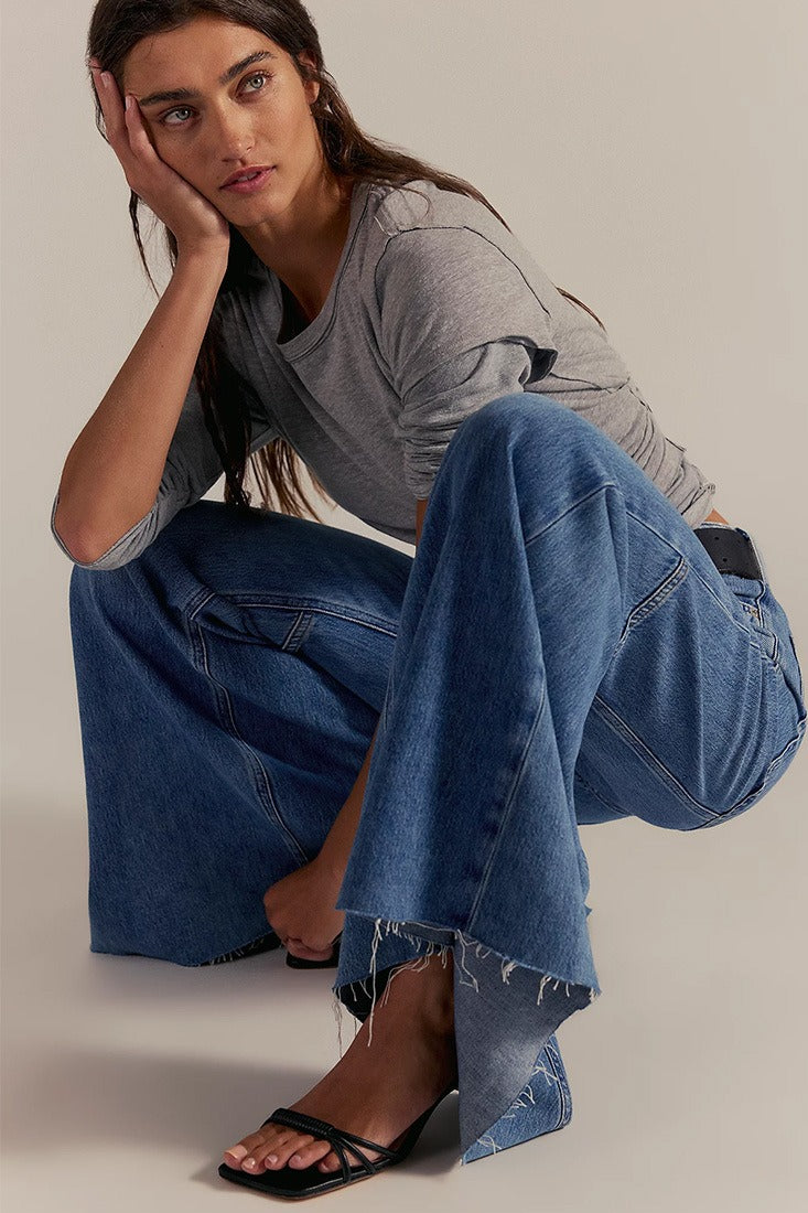 High Waist Patchwork Slim Flare Long Jeans