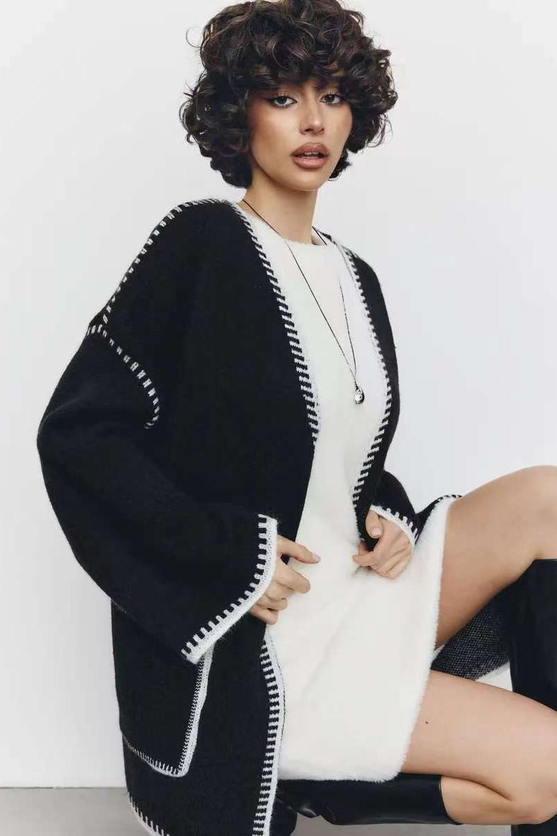 Tie Front Color Block Cardigan