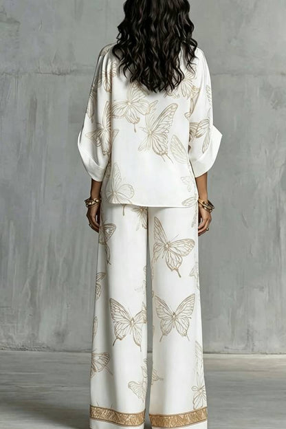 Flowy Butterfly Pattern Two-Piece Set