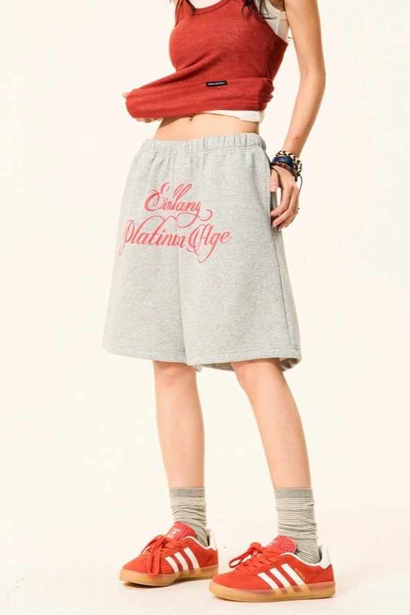 Letter Print Loose Fit Casual Shorts