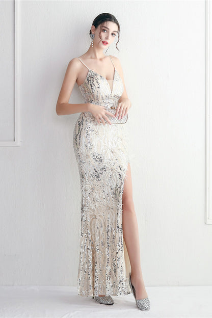 Intricate Beadwork Figure Hugging Gown Formal Dress