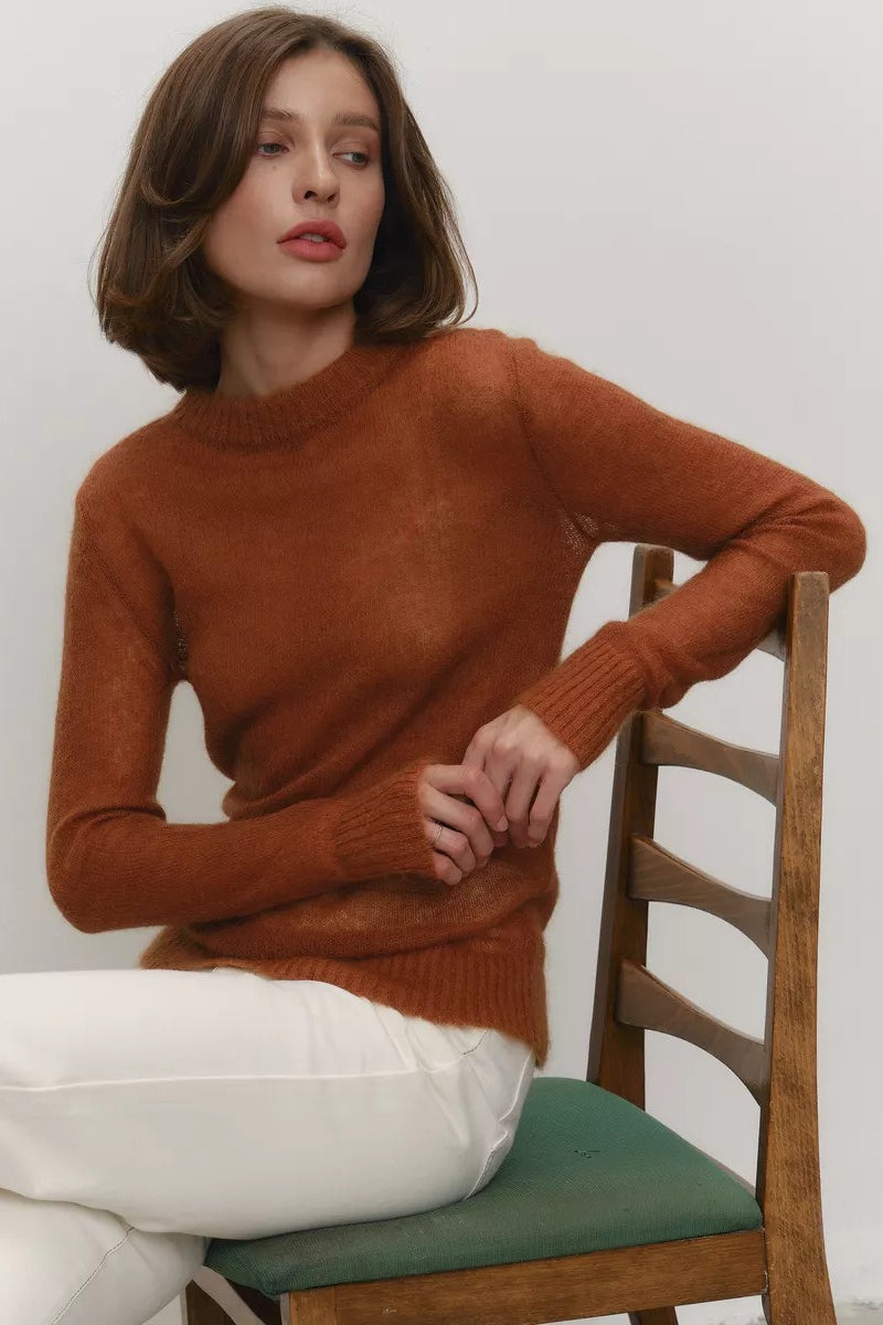 Sheer Pastel Round Neck Knit Top