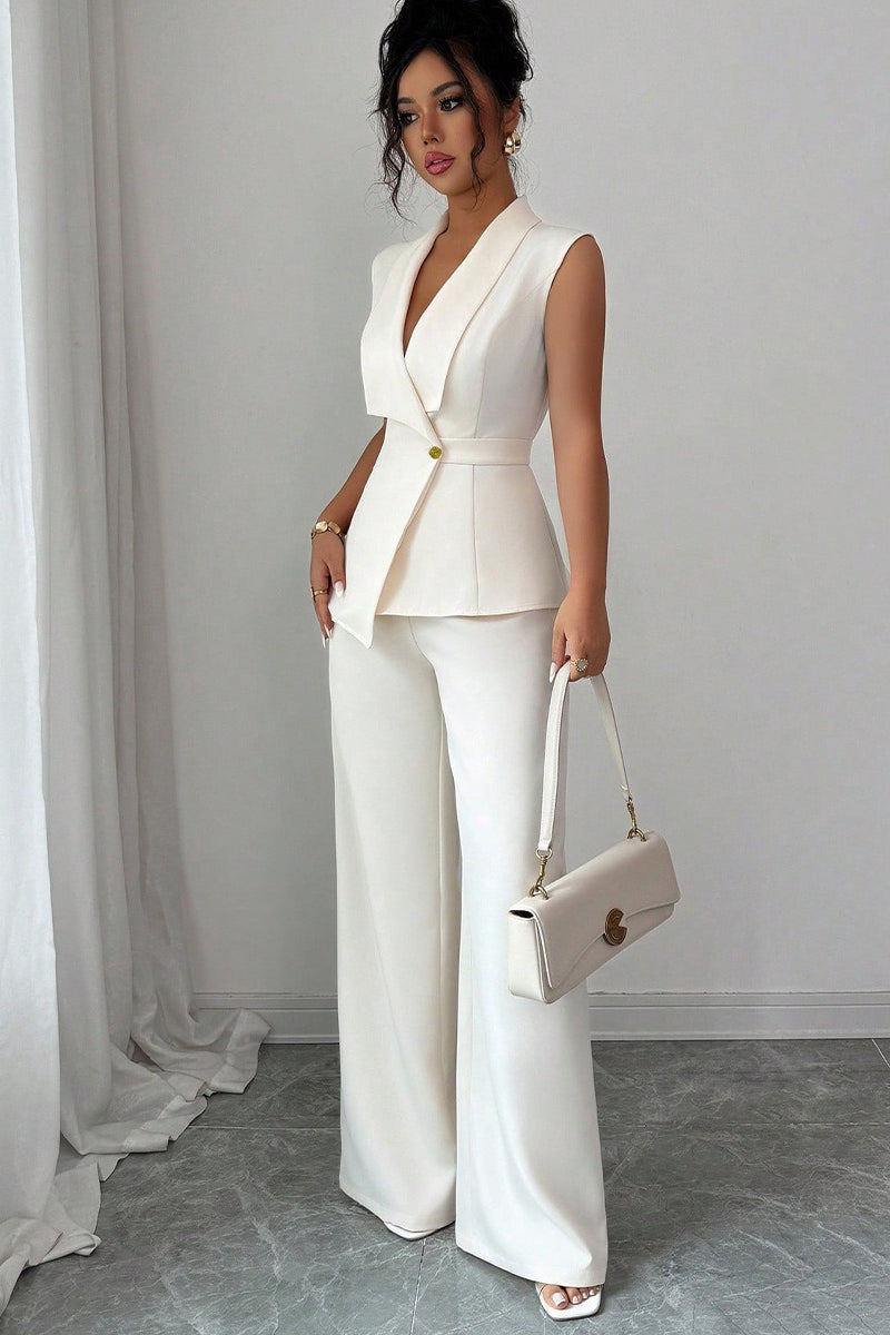 Solid Asymmetric Two Piece Vest Pants Set