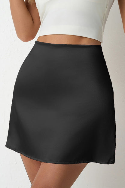 Satin A-Line Ruched High-Waist Mini Skirt