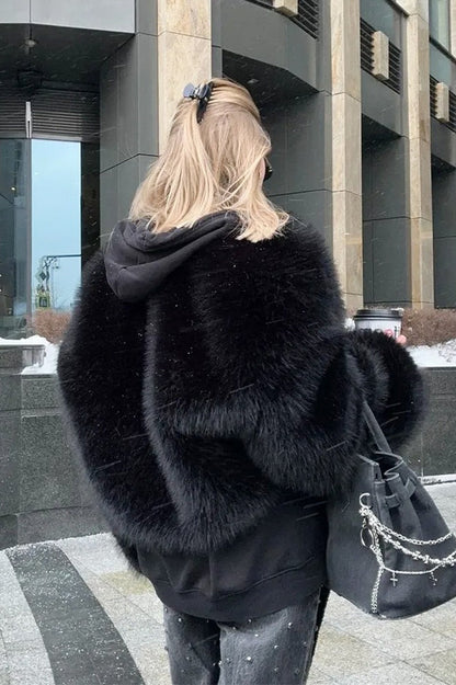 Textured Faux Fur Wide Sleeve Coat