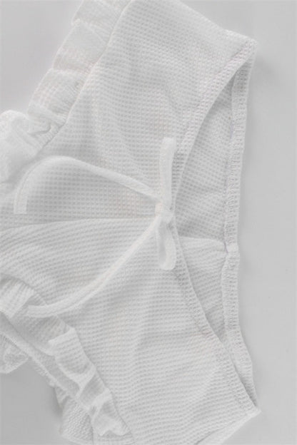 Frill Trim Tie Front Cami Crop Top Shorts Set