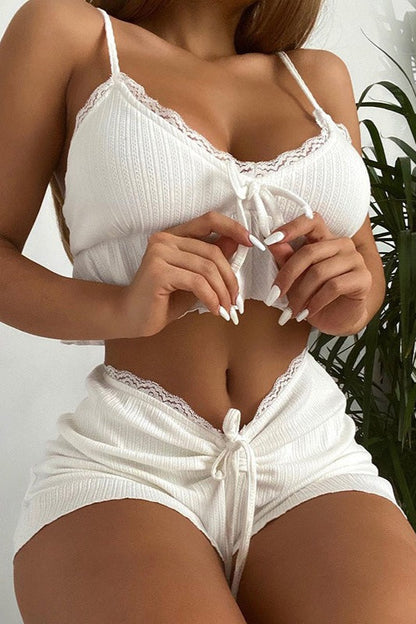 Lace Ruffle Hem Cami Lounge Shorts Set