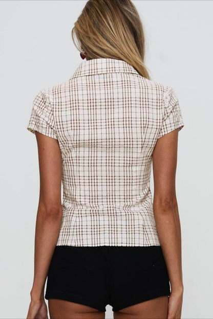 Plaid Double Button Slim Fit Shirt Blouse