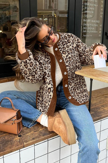Street Style Leopard Print Sherpa Coat