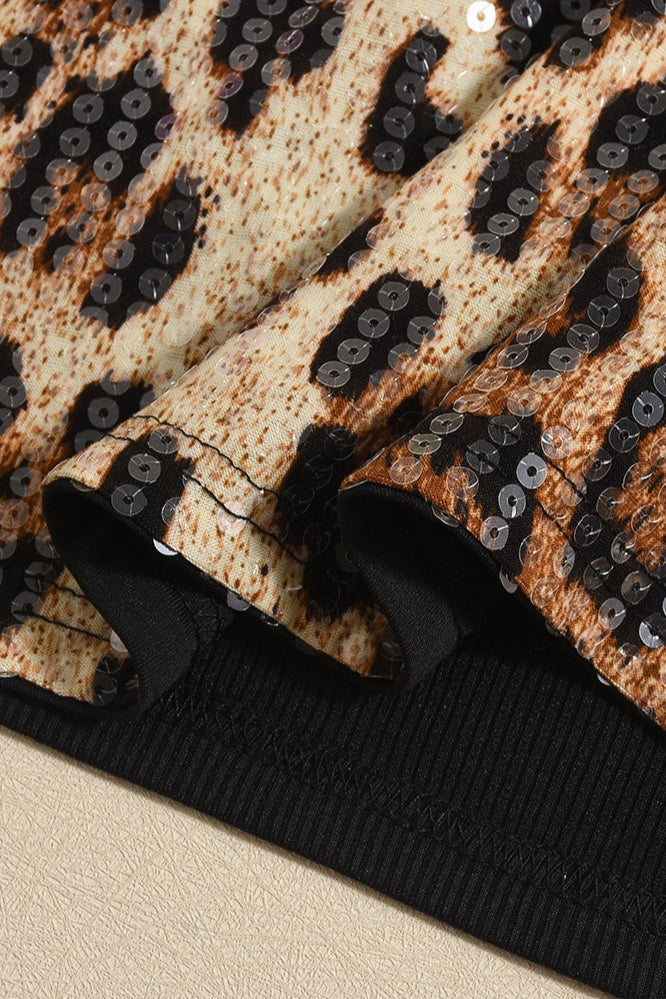 Leopard Sequin Crop Tank Top
