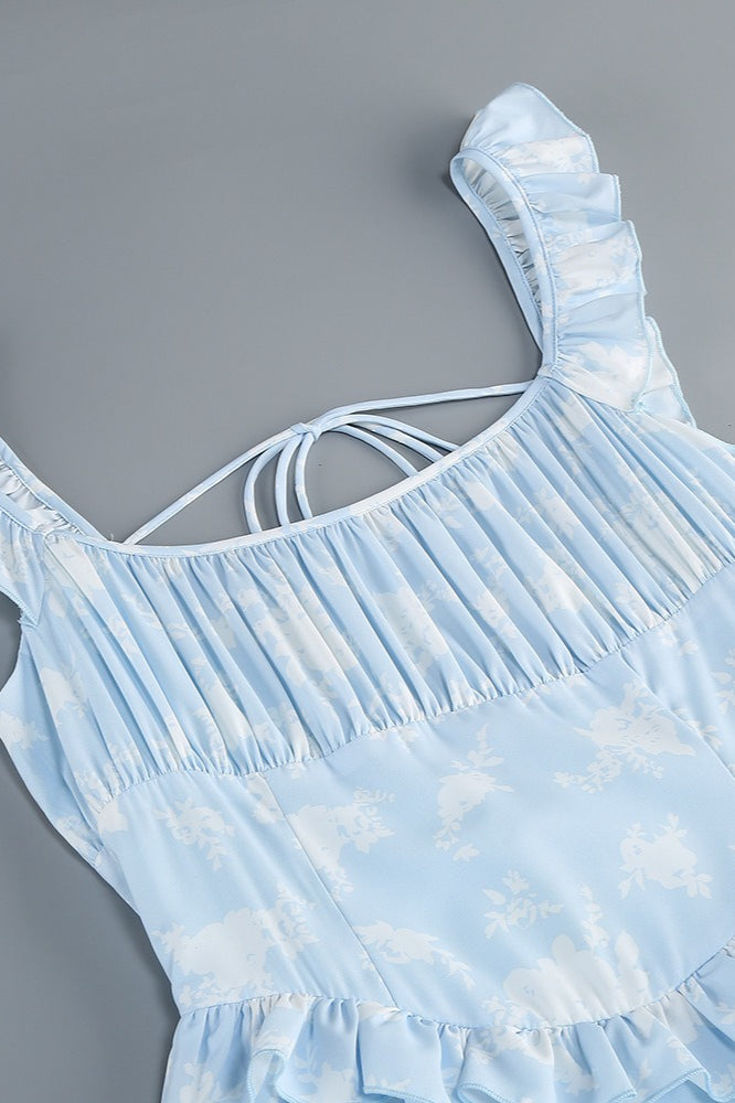 Floral Print Spaghetti Strap Romantic Prom Dress