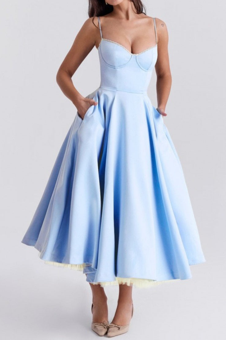 V Neck Backless Strapless Ball Gown Prom Dress