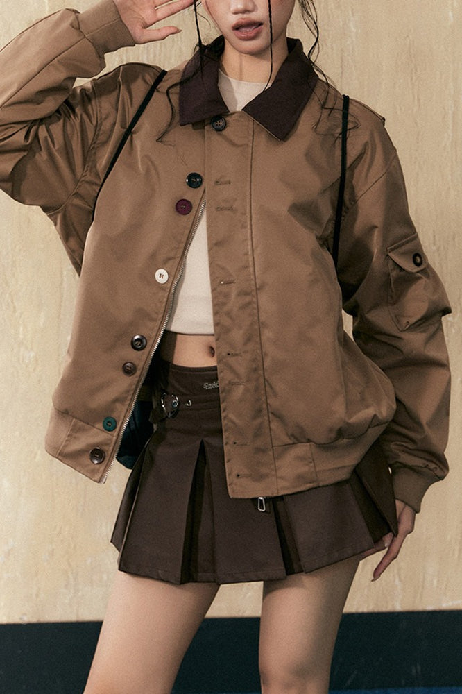 Mocha Brown Contrast Collar Jacket