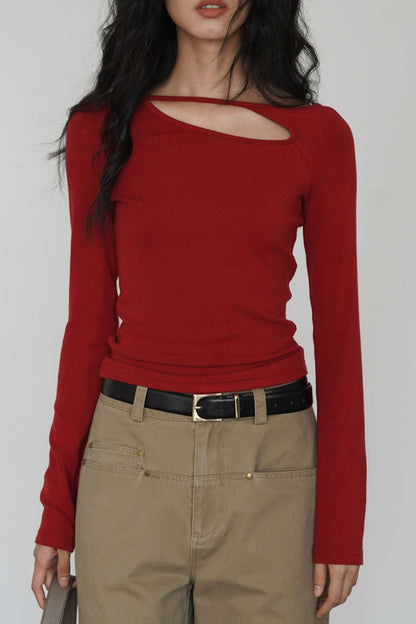 One Side Cut Out Bodycon Long Sleeve Tee